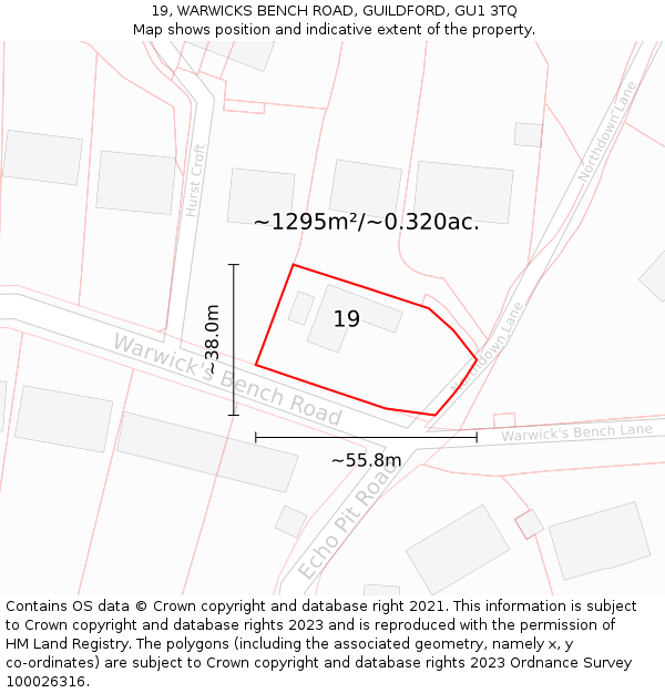 19, WARWICKS BENCH ROAD, GUILDFORD, GU1 3TQ: Plot and title map