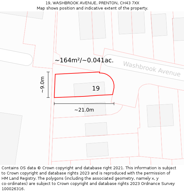 19, WASHBROOK AVENUE, PRENTON, CH43 7XX: Plot and title map