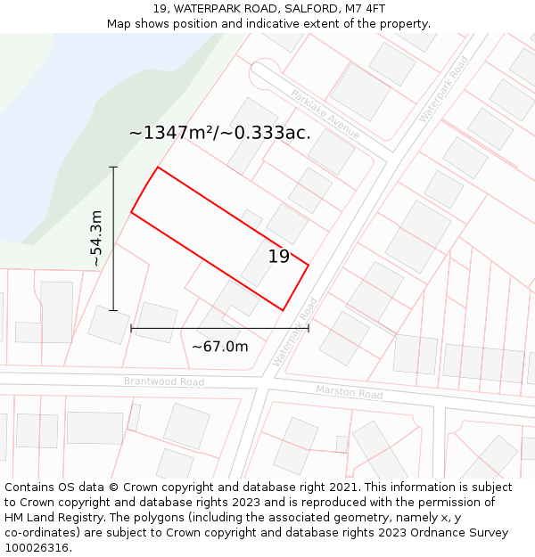 19, WATERPARK ROAD, SALFORD, M7 4FT: Plot and title map