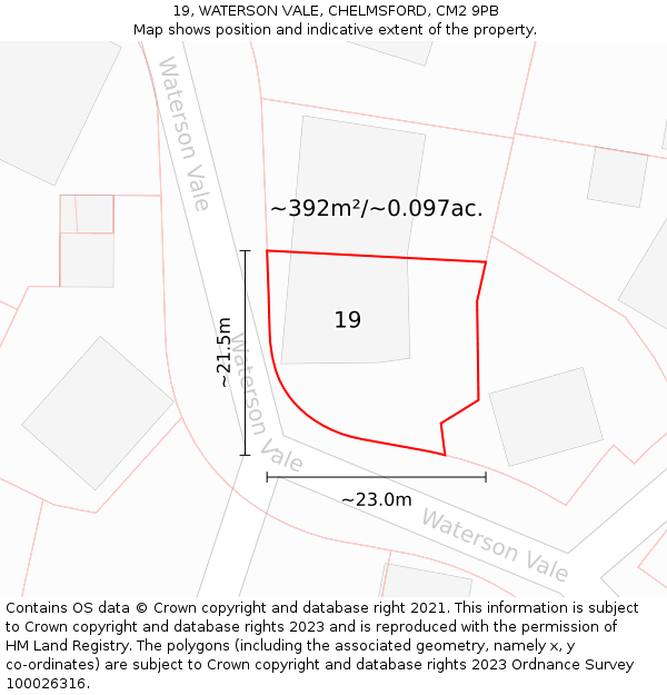 19, WATERSON VALE, CHELMSFORD, CM2 9PB: Plot and title map