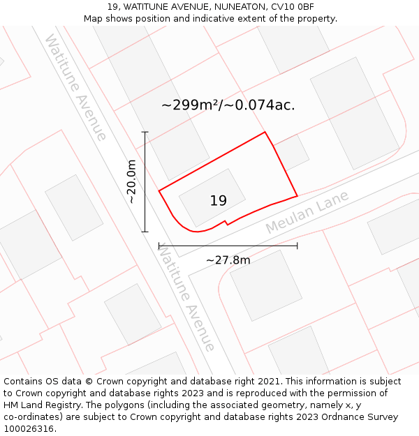 19, WATITUNE AVENUE, NUNEATON, CV10 0BF: Plot and title map