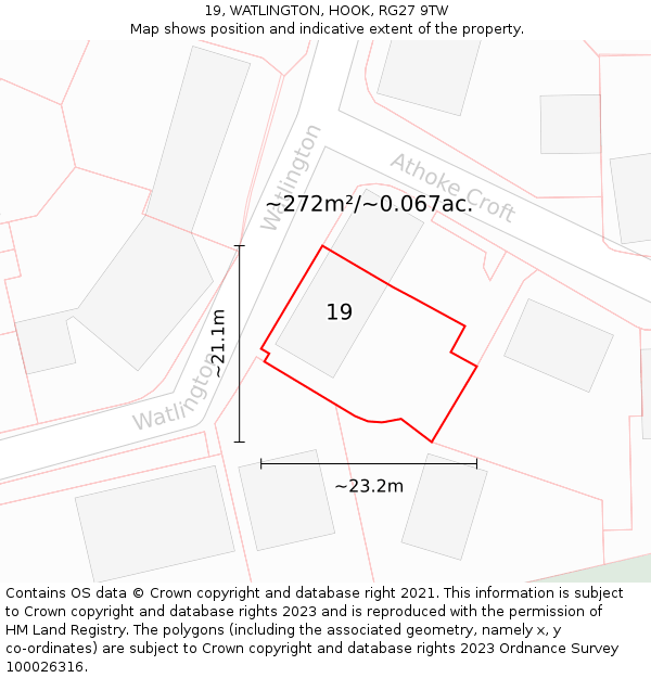 19, WATLINGTON, HOOK, RG27 9TW: Plot and title map