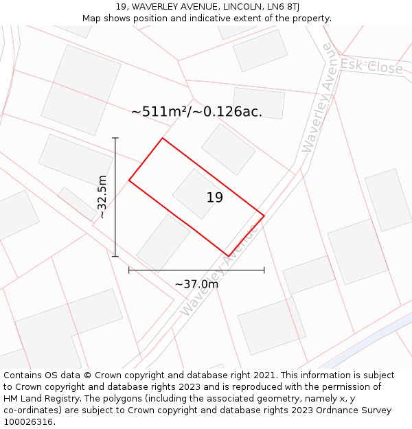 19, WAVERLEY AVENUE, LINCOLN, LN6 8TJ: Plot and title map