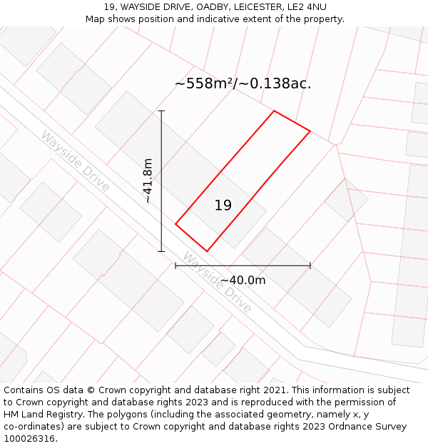 19, WAYSIDE DRIVE, OADBY, LEICESTER, LE2 4NU: Plot and title map