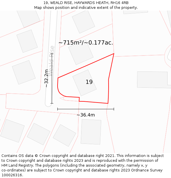 19, WEALD RISE, HAYWARDS HEATH, RH16 4RB: Plot and title map