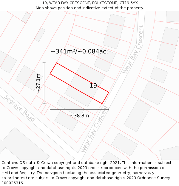 19, WEAR BAY CRESCENT, FOLKESTONE, CT19 6AX: Plot and title map