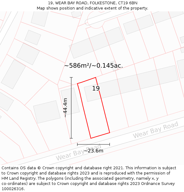19, WEAR BAY ROAD, FOLKESTONE, CT19 6BN: Plot and title map