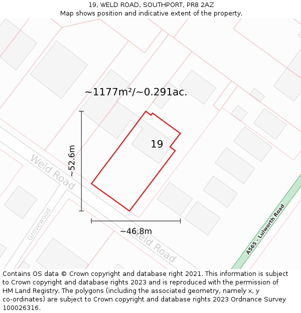 19, WELD ROAD, SOUTHPORT, PR8 2AZ: Plot and title map