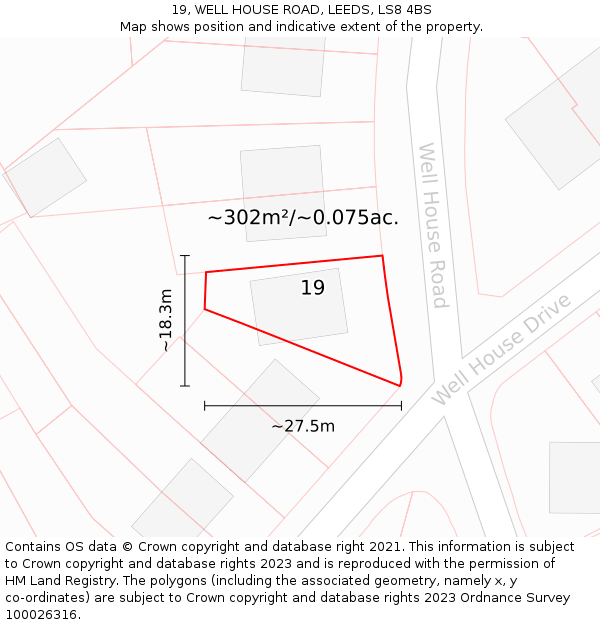 19, WELL HOUSE ROAD, LEEDS, LS8 4BS: Plot and title map