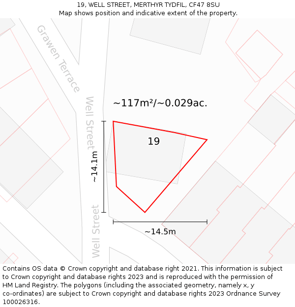 19, WELL STREET, MERTHYR TYDFIL, CF47 8SU: Plot and title map