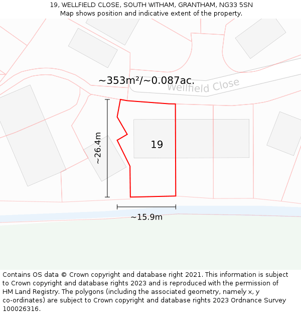 19, WELLFIELD CLOSE, SOUTH WITHAM, GRANTHAM, NG33 5SN: Plot and title map