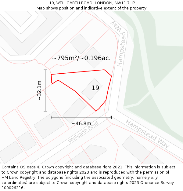 19, WELLGARTH ROAD, LONDON, NW11 7HP: Plot and title map
