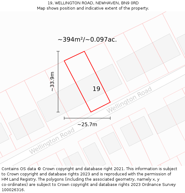 19, WELLINGTON ROAD, NEWHAVEN, BN9 0RD: Plot and title map