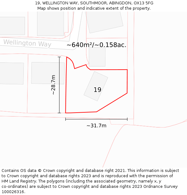 19, WELLINGTON WAY, SOUTHMOOR, ABINGDON, OX13 5FG: Plot and title map