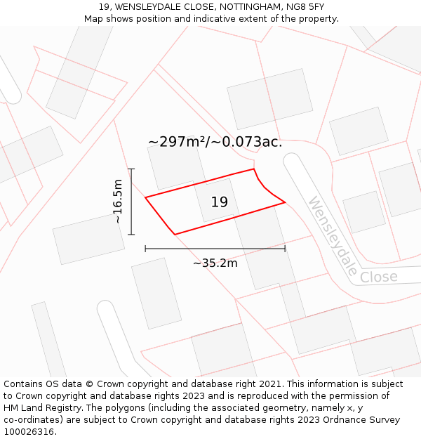 19, WENSLEYDALE CLOSE, NOTTINGHAM, NG8 5FY: Plot and title map