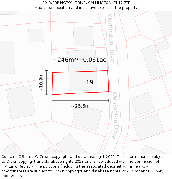 19, WERRINGTON DRIVE, CALLINGTON, PL17 7TE: Plot and title map