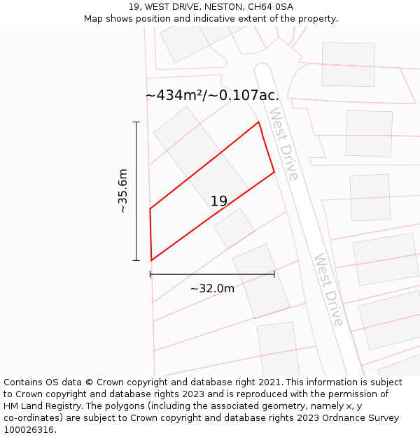 19, WEST DRIVE, NESTON, CH64 0SA: Plot and title map