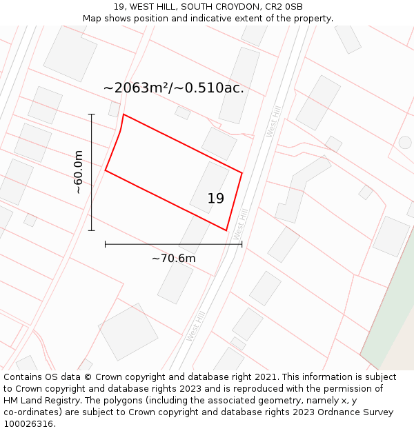 19, WEST HILL, SOUTH CROYDON, CR2 0SB: Plot and title map