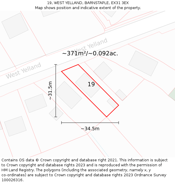 19, WEST YELLAND, BARNSTAPLE, EX31 3EX: Plot and title map