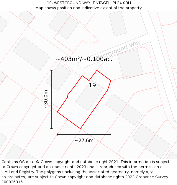 19, WESTGROUND WAY, TINTAGEL, PL34 0BH: Plot and title map