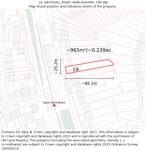 19, WESTHALL ROAD, WARLINGHAM, CR6 9BJ: Plot and title map