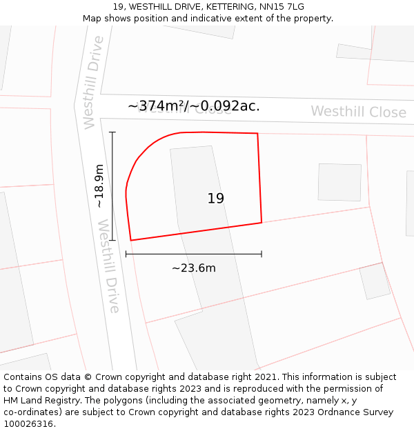 19, WESTHILL DRIVE, KETTERING, NN15 7LG: Plot and title map