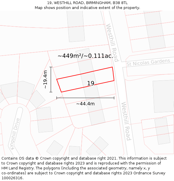 19, WESTHILL ROAD, BIRMINGHAM, B38 8TL: Plot and title map