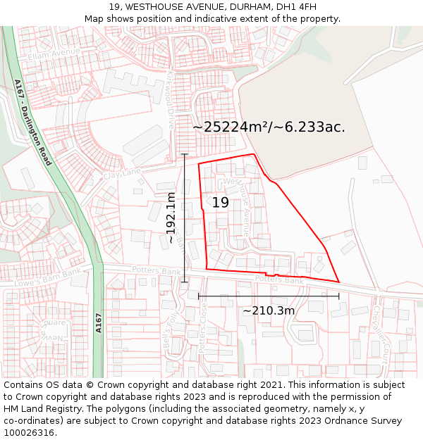 19, WESTHOUSE AVENUE, DURHAM, DH1 4FH: Plot and title map