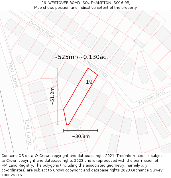 19, WESTOVER ROAD, SOUTHAMPTON, SO16 9BJ: Plot and title map