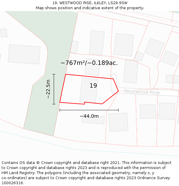 19, WESTWOOD RISE, ILKLEY, LS29 9SW: Plot and title map