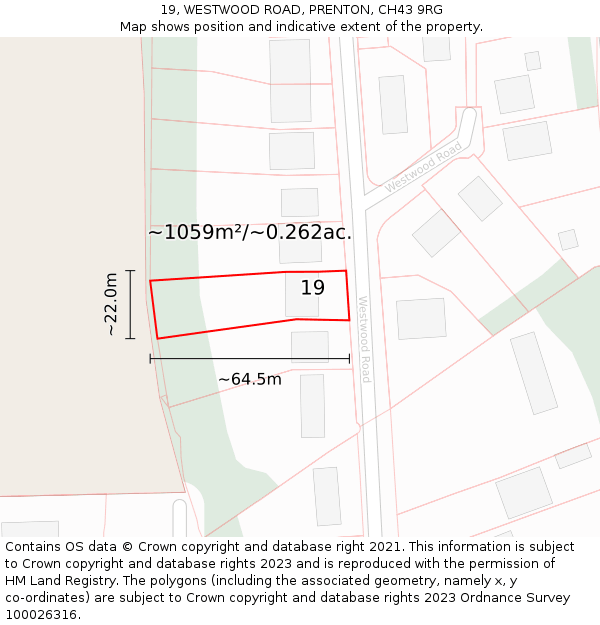 19, WESTWOOD ROAD, PRENTON, CH43 9RG: Plot and title map