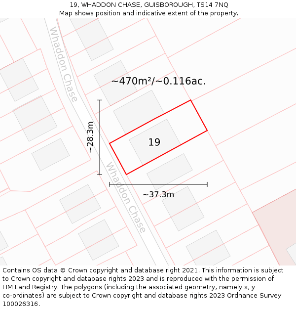 19, WHADDON CHASE, GUISBOROUGH, TS14 7NQ: Plot and title map