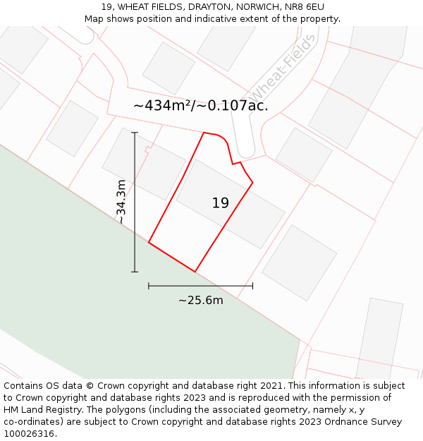 19, WHEAT FIELDS, DRAYTON, NORWICH, NR8 6EU: Plot and title map