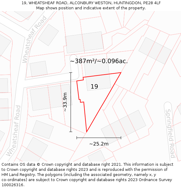 19, WHEATSHEAF ROAD, ALCONBURY WESTON, HUNTINGDON, PE28 4LF: Plot and title map