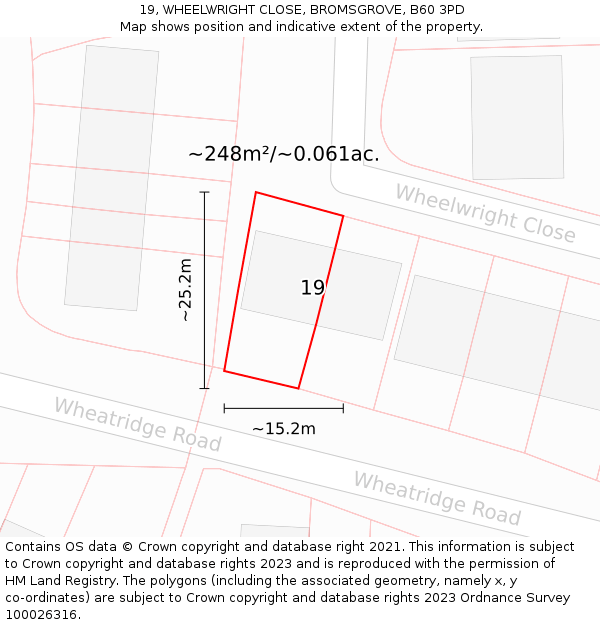 19, WHEELWRIGHT CLOSE, BROMSGROVE, B60 3PD: Plot and title map