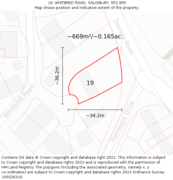 19, WHITBRED ROAD, SALISBURY, SP2 9PE: Plot and title map