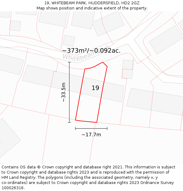 19, WHITEBEAM PARK, HUDDERSFIELD, HD2 2GZ: Plot and title map