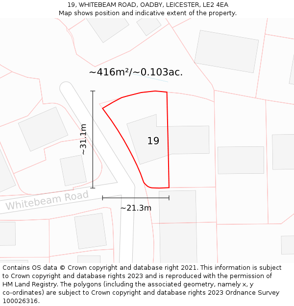 19, WHITEBEAM ROAD, OADBY, LEICESTER, LE2 4EA: Plot and title map