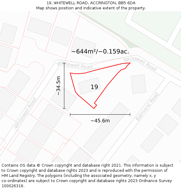 19, WHITEWELL ROAD, ACCRINGTON, BB5 6DA: Plot and title map