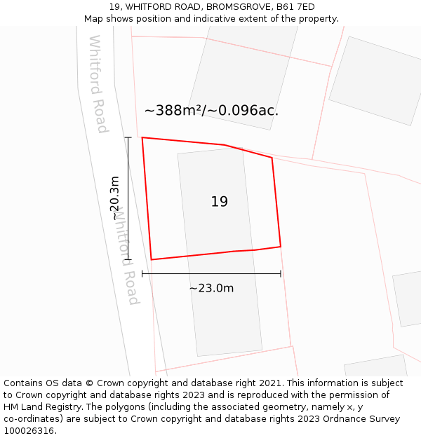 19, WHITFORD ROAD, BROMSGROVE, B61 7ED: Plot and title map