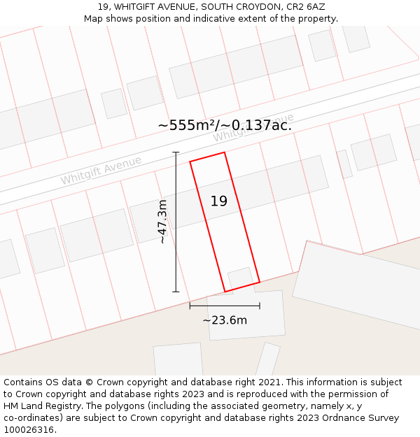 19, WHITGIFT AVENUE, SOUTH CROYDON, CR2 6AZ: Plot and title map