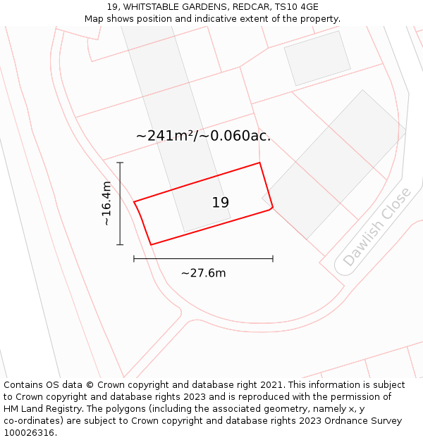 19, WHITSTABLE GARDENS, REDCAR, TS10 4GE: Plot and title map