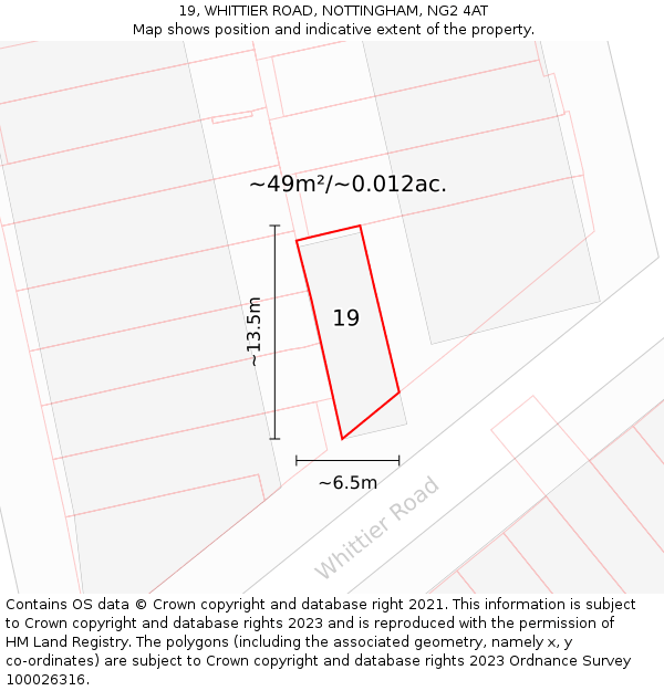 19, WHITTIER ROAD, NOTTINGHAM, NG2 4AT: Plot and title map