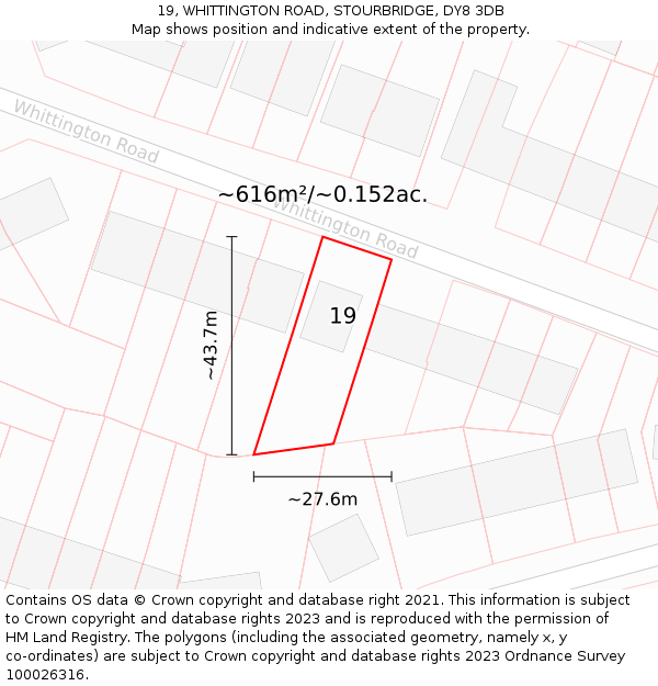 19, WHITTINGTON ROAD, STOURBRIDGE, DY8 3DB: Plot and title map