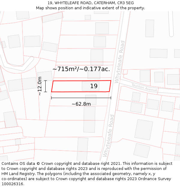 19, WHYTELEAFE ROAD, CATERHAM, CR3 5EG: Plot and title map