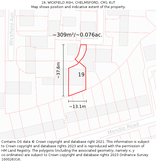 19, WICKFIELD ASH, CHELMSFORD, CM1 4UT: Plot and title map