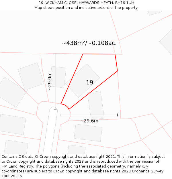 19, WICKHAM CLOSE, HAYWARDS HEATH, RH16 1UH: Plot and title map