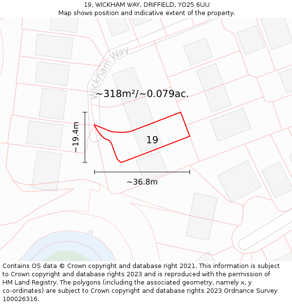 19, WICKHAM WAY, DRIFFIELD, YO25 6UU: Plot and title map