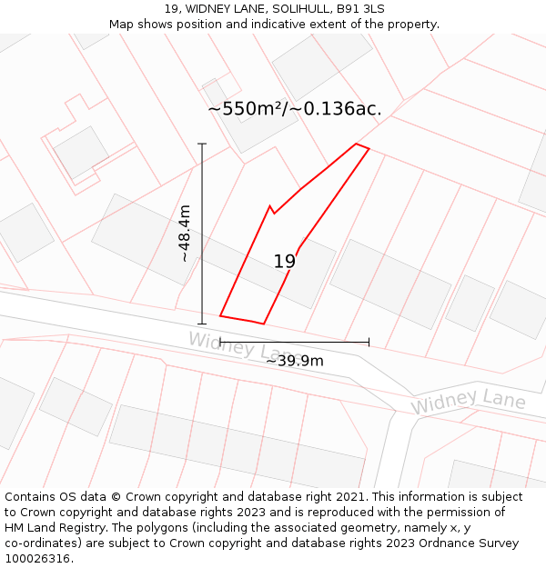 19, WIDNEY LANE, SOLIHULL, B91 3LS: Plot and title map