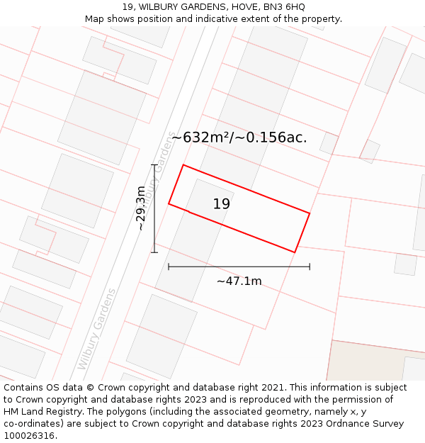 19, WILBURY GARDENS, HOVE, BN3 6HQ: Plot and title map
